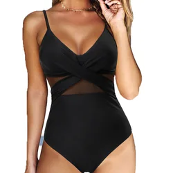 One-piece swimsuit mesh splicing sexy slimming flesh covering female 2023 new backless swimsuit