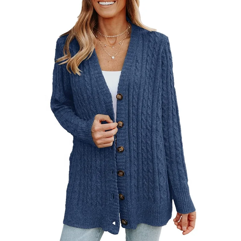 High Quality Casual Thick Sweater Jacket Rayon Blank Custom Knitted Long Cardigan Sweater for Women