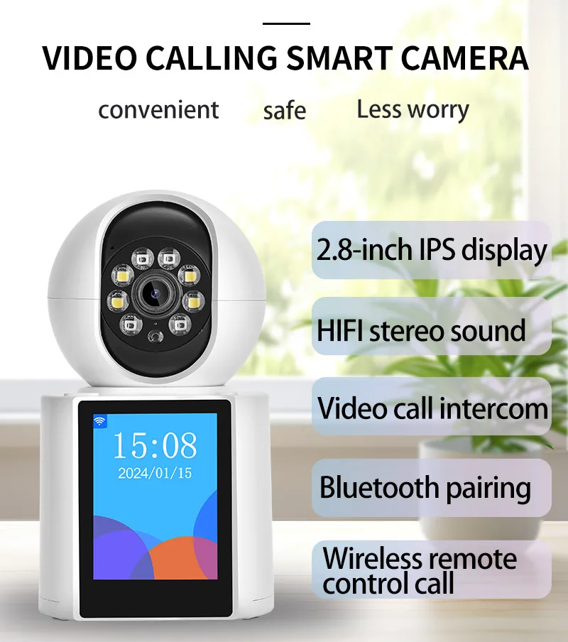 Icsee 3mp Smart Wifi Baby Monitor Camera With 2.8 Inch Screen Video Calling Intercom Security Ai Smart Cctv Indoor Camera