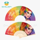 Fan Fans Fan Hand Fabric Fan Hot Sale OEM Service Bamboo Fabric Folding Hand Fan Pink Color African Hand Fans