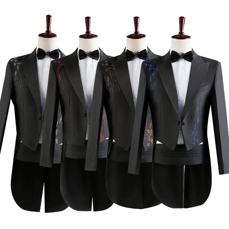 Custom Peaked Lapel Jacket Coat Blazer Men'S Wedding Prom Suit Long Coat Stage Performance Tuxedo Suits