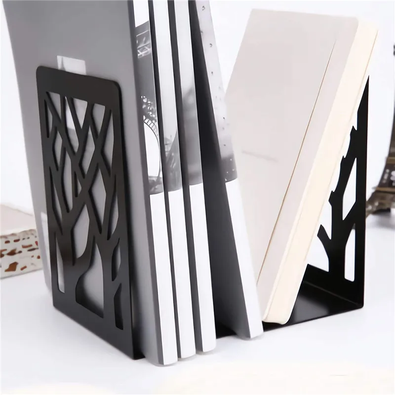 Living Room Modern Creative Decorative Bookends Laser Cutting Heavy Metal Non Skid Sturdy Book Ends