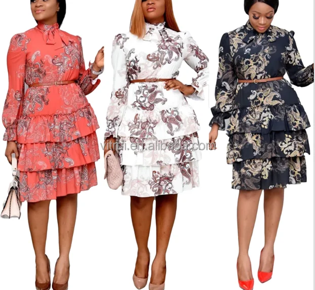 S-3XL African Dress For Women Clothes Africa Print Dashiki Clothing Ankara Plus Size Woman Dress Temperament cake skirt 15%