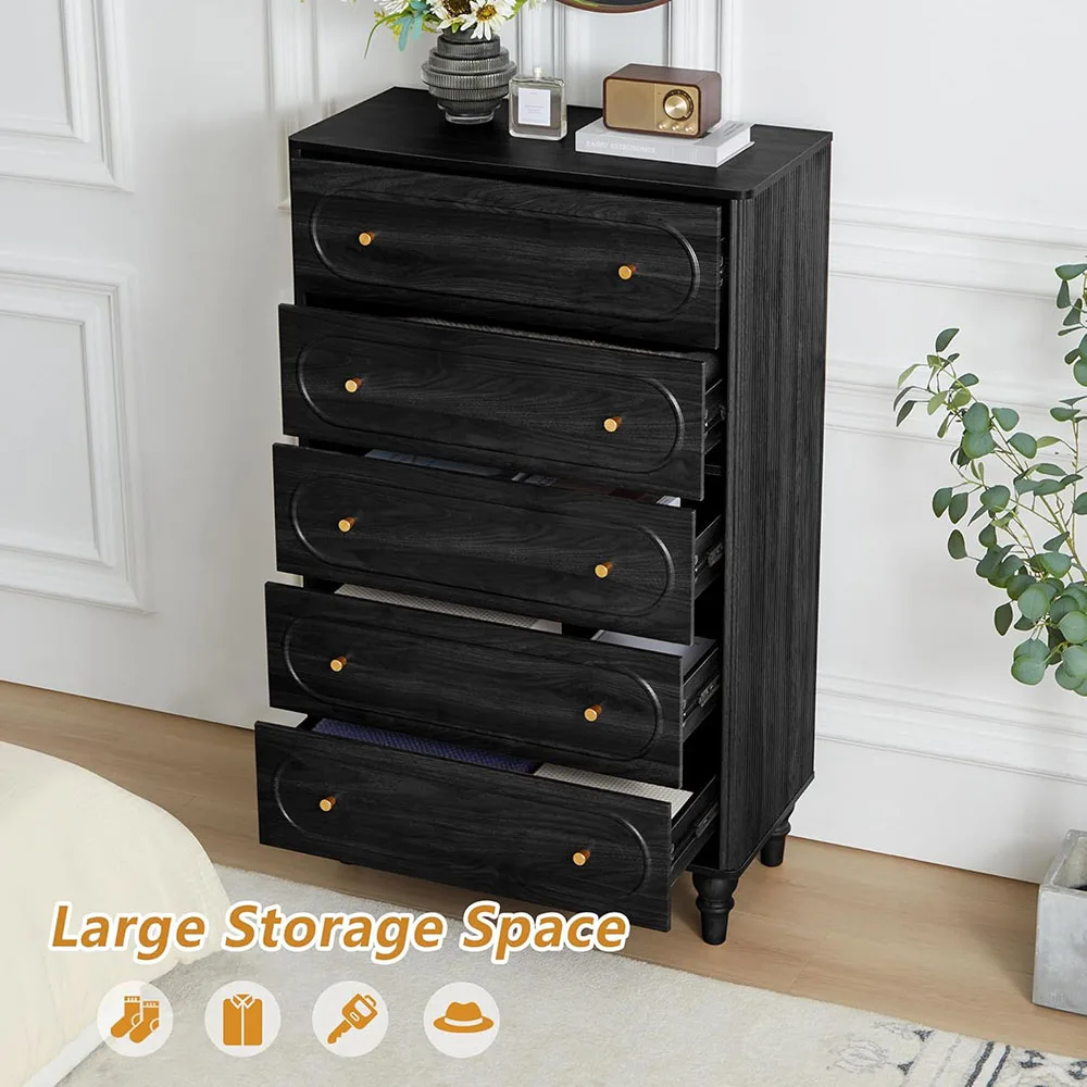 product mid century modern 5 drawer fluted dresser large wood storage organizer for bedroom living room-1