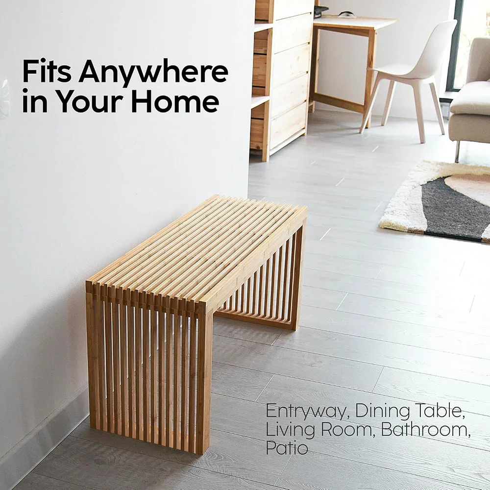Natural Bamboo 36-Inch Wooden Bench Small Wood Ottoman for Entryway Bedroom Living & Dining Room Seating manufacture
