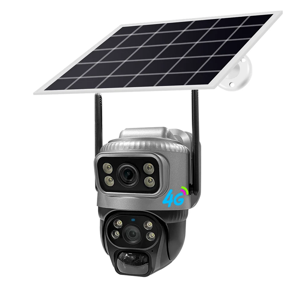 V380 4mp WiFi 4G Solar Dual Lens Ptz Camera Cctv Security Outdoor 4g powered Cameras Wireless Solar Dual Lens 4G solar camera