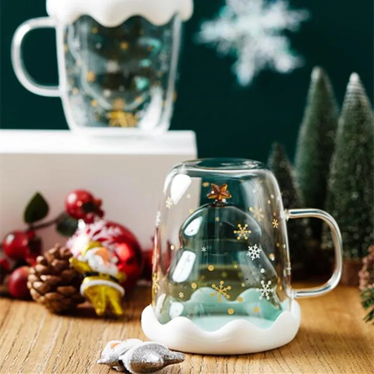 Eco Friendly Christmas styling with lids tumbler cups insulated cup double glass cup