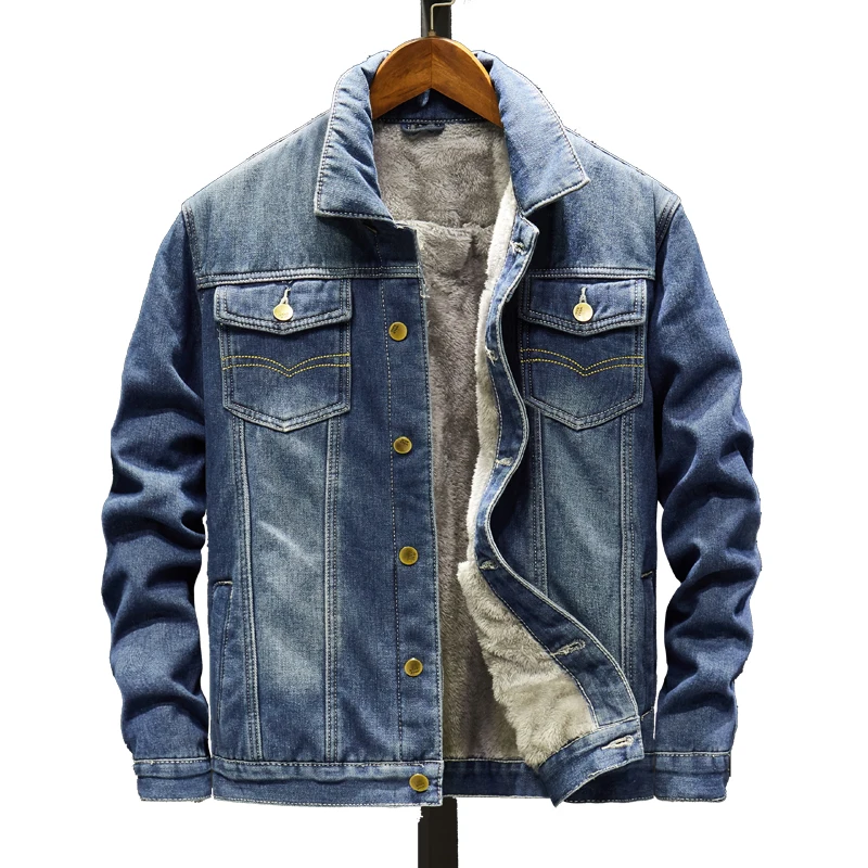 Thicken Fleece Men Fashion Denim Jacket 