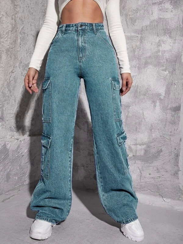 Wholesale High Quality High Waist Pocket Cargo Pants Jeans Women Pocket Boyfriend Jeans manufacture