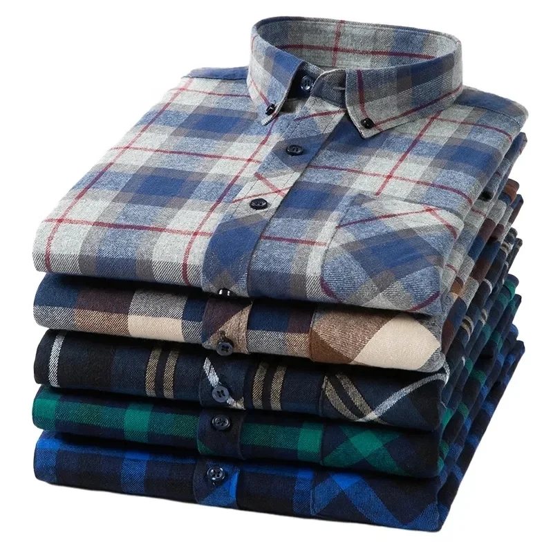 Wholesale autumn plaid shirt men's long sleeve loose plus size shirt autumn winter men's shirt