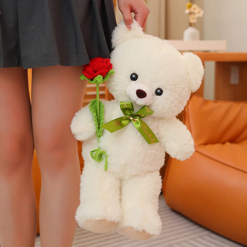 Factory creative wholesale hot selling toys animal  bear plush toys with rose flower bear plush doll gift