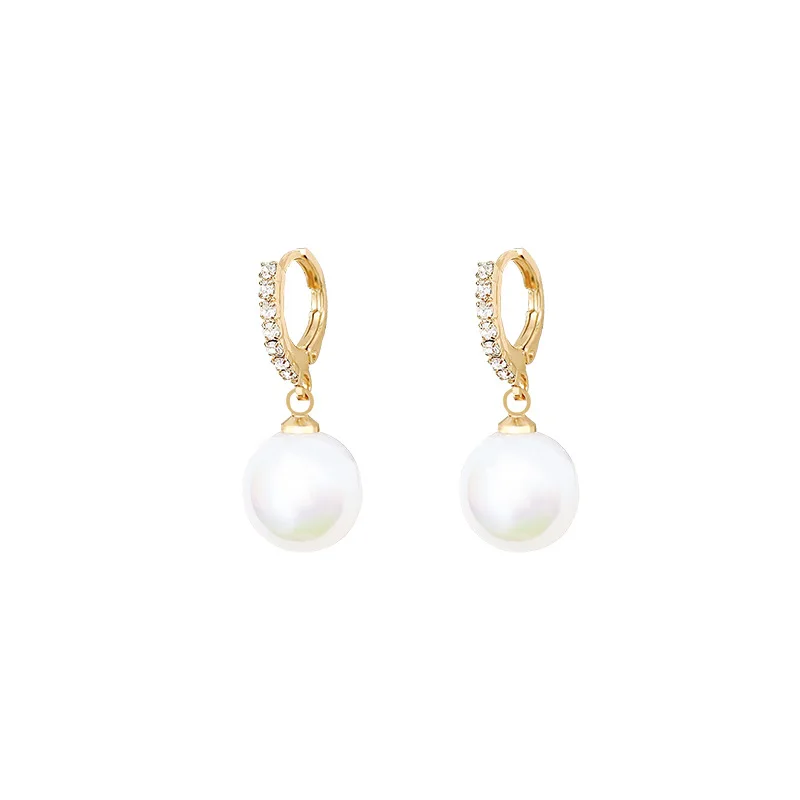 S925 sterling silver simple fashion personalized temperament zircon pearl earrings women luxury