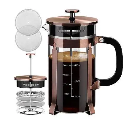with 4 Filters Black Heat Resistant Borosilicate Glass Coffee Press French Press Coffee Maker 304 Durable Stainless Steel 34 oz BPA Free 