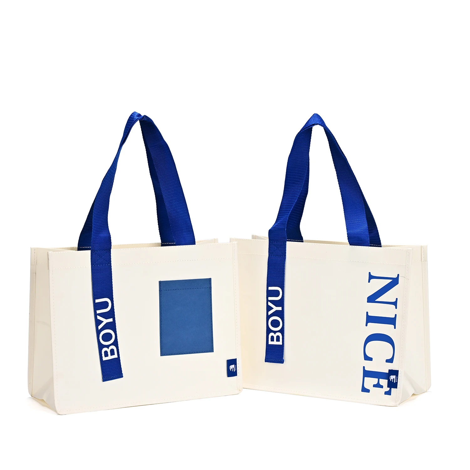 Custom logo Large Big Thick Reinforced Strong Handle Blue Washable Kraft Paper Bags Canvas Gift Tote Shopping Bag factory