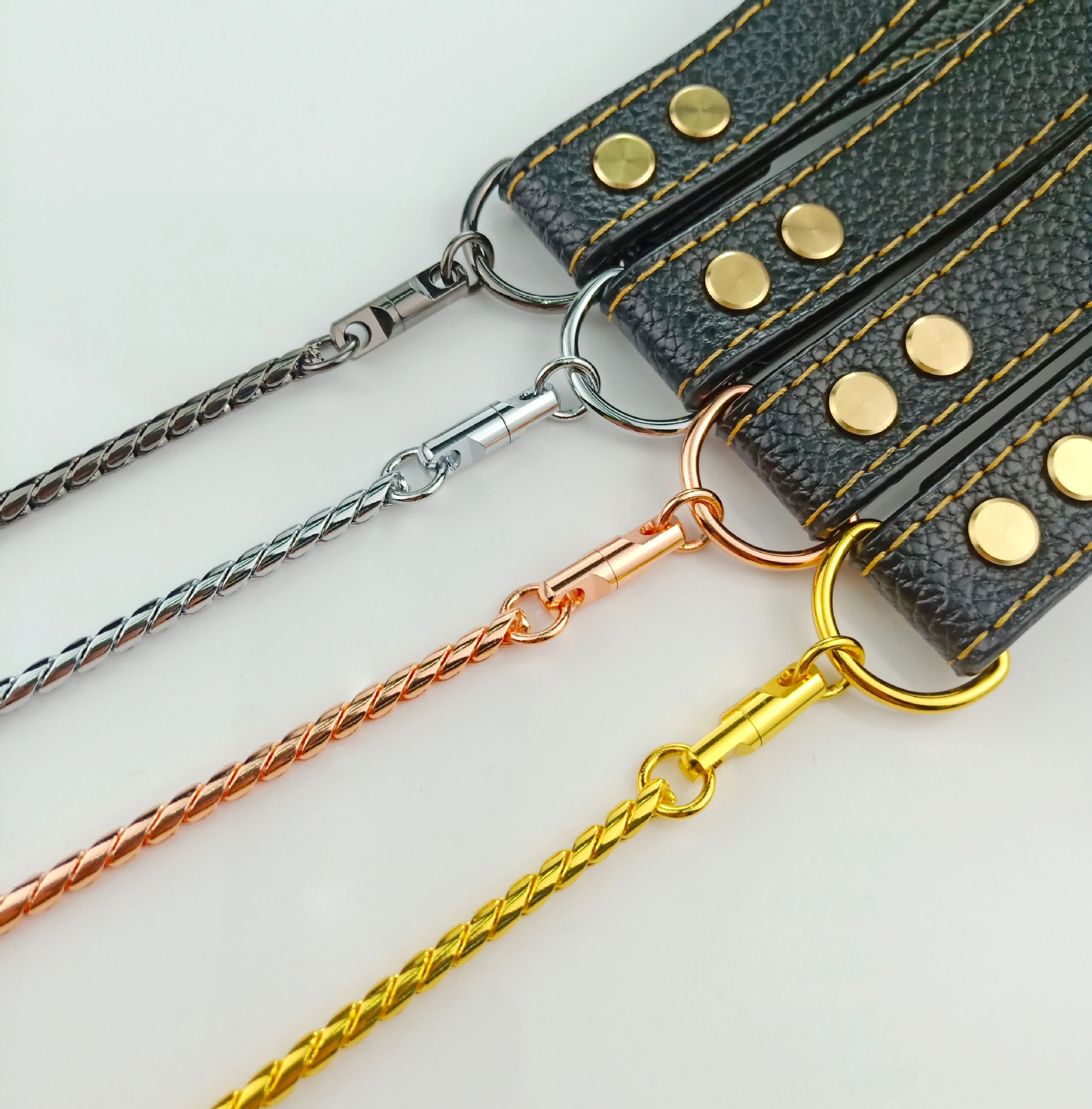 Snake Dog Collar and Leather Chain Stainless Steel Dog Leash with Leather Handle