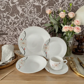 Factory hot 20pcs with pattern ceramic dinner tableware white porcelain dinner set with cup and saucer