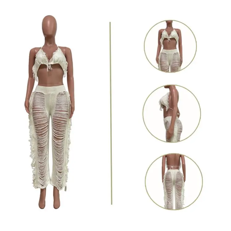 High Quality Tassel Cut Out Fringe Hollow Out  Solid Women Crochet Knitted Pant Bra Crochet Cover