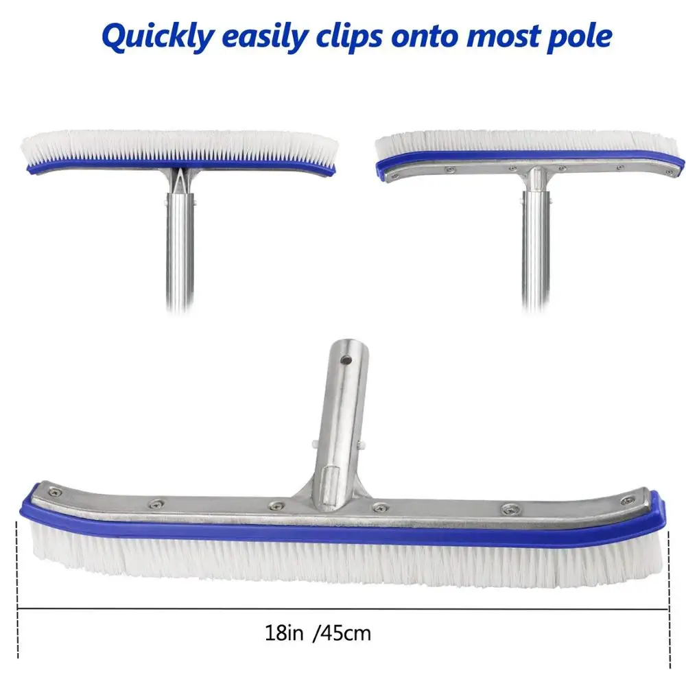 BONNY 18 in Deluxe Swimming Pool Wire Brush With Polished Aluminum Ba