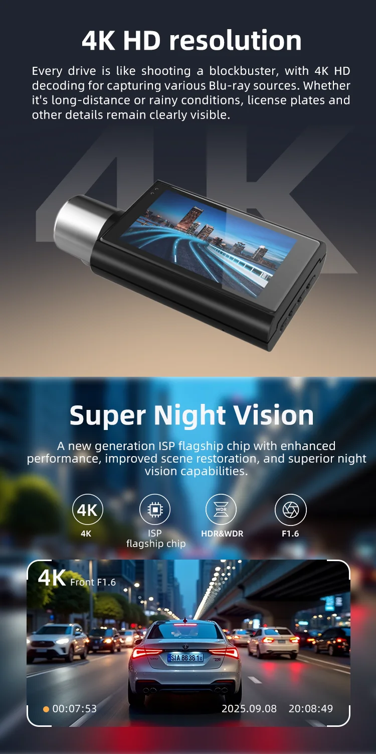 Coview New Mini 4k Dash Cam Front and Rear 4k DVR 2 Channels 1.47 Inches Dual Lens Black Box F1.8 for Rideshare Drivers supplier