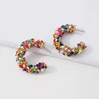 Earrings New Retro Bohemian Style Creative C-shaped Twist Handmade Rice Beads Color Earrings