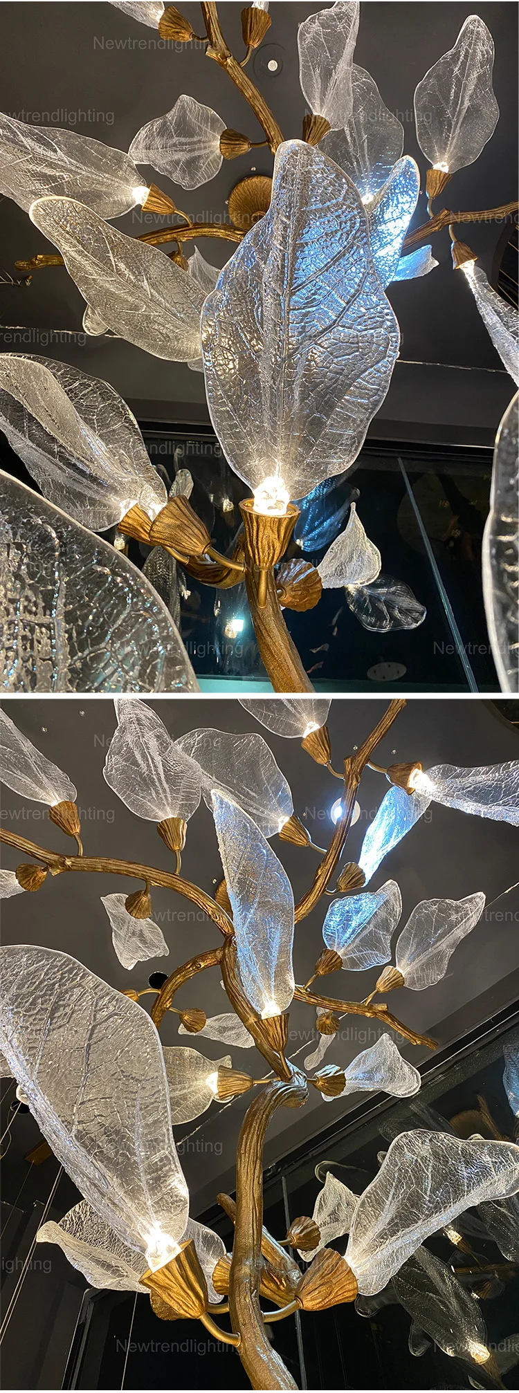 CPL-187 Contemporary Design Indoor Decoration Hotel Villa Staircase Mall Modern Copper Branch LED Chandelier details