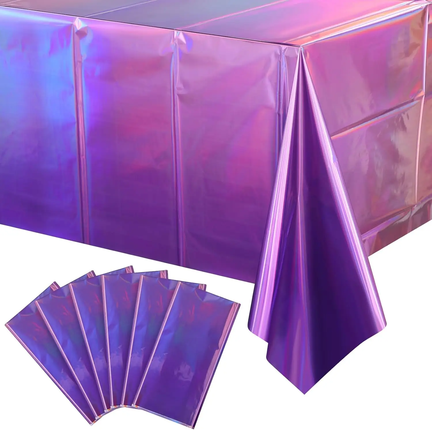 Waterproof Dinner Custom Rectangular Pvc Plastic Print Lridescent Laser Colorful Purple Disposable Table Tablecloth For Party