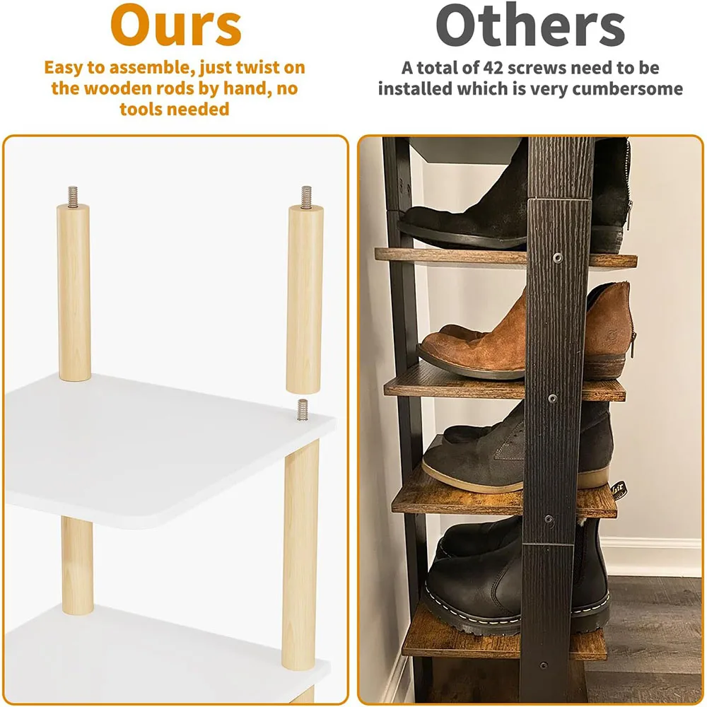 8-Tier Vertical Shoe Rack Modern Design Tall Narrow Freestanding Wooden Shoe Organizer for Entryway Closet Living Room Furniture details