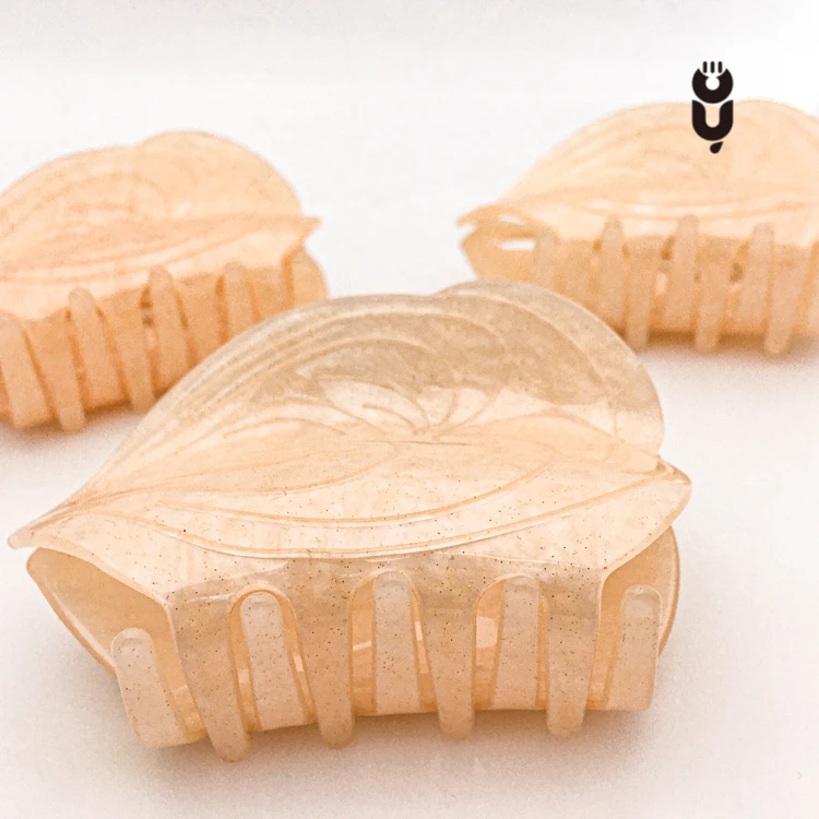 Fashion sales 8.5cm carved line hollow acetic acid hair claw cute yellow marbled home lady claw clip custom