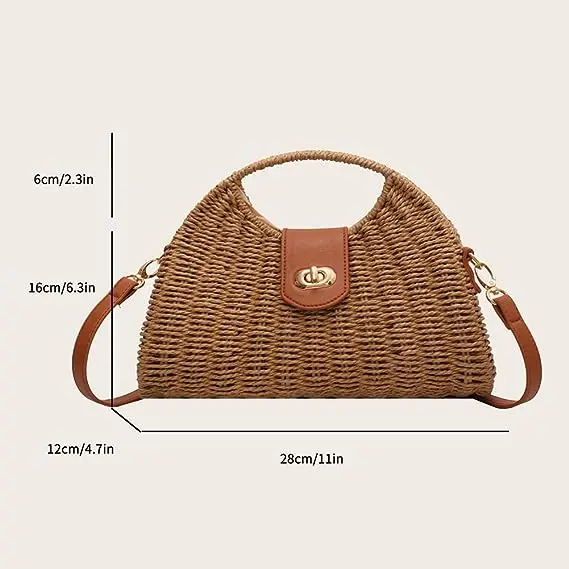 Straw Bucket Bag, Summer Beach Handmade Tote Bag, Woven Rattan Raffia Wicker Basket Purse