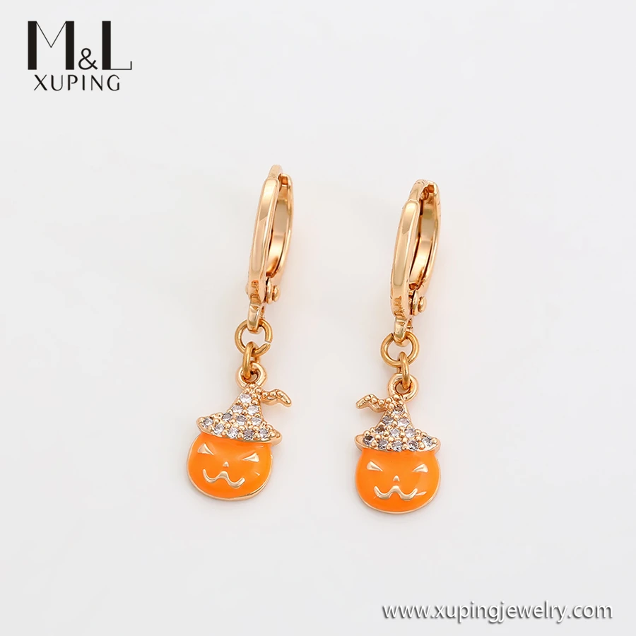ML34192 XUPING ML Store Free sample ladies jewelry woman 18K gold color Creative orange cute pumpkin face Hoop earrings