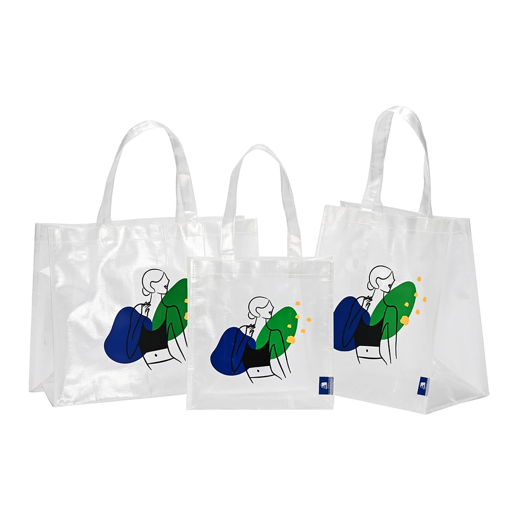 Custom Eco-Friendly Reusable Grocery Bag Recycled PP Woven Shopping Tote Bag Waterproof Durable Logo Laminated Durable Screen manufacture