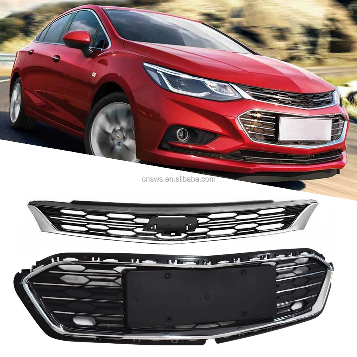 product front upper  lower grilles fit for chevrolet cruze 2016 2018 bumper grille honeycomb grill mesh chrome abs plastic black-35