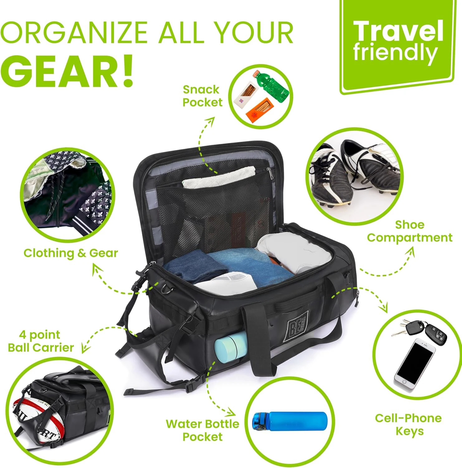 product adjustable football training ball carrier bag durable water resistant with shoe compartment accessory-3