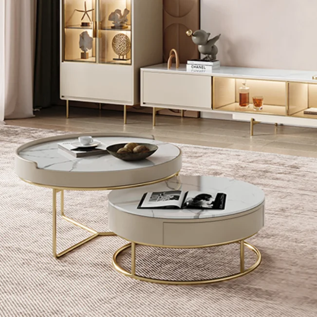 Nordic wood coffee table modern decoration coffee shop gold steel leg white marble coffee table