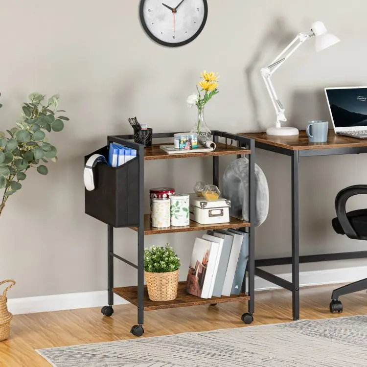 Wholesale 21PS Industrial Style 3-Tier Printer Table Rustic Office Organizer Desk with Wheels Rolling Cart with Storage Shelf