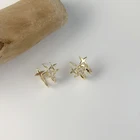 Gold Star Stud Vershal Gold Plated Elegant Four-pointed Star Shape Diamond Stud Earrings Jewelry For Women
