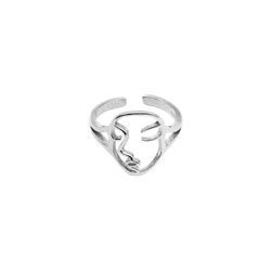 925 Sterling Silver Statement Abstract Face Shape Adjustable Knuckle Finger Rings Fine Jewelry for Women Ladies