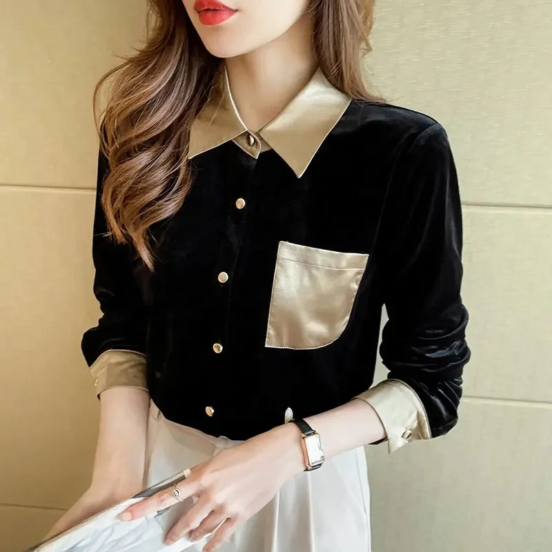 High quality fashion women's single breasted office Women's casual shirt Long sleeve shirt Loose blush top blouse for women