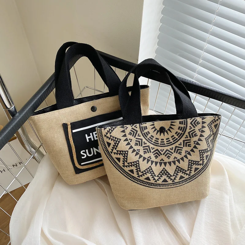 OEM Wholesale Drawstring Tote Black Custom Logo Small Print Eco Friendly Shopping Linen Burlap Jute Bag details