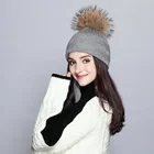 Fur Pom Pom Hat KAZUFUR New Fashion Women Knit Hat With Real Raccoon Fur Pom Poms