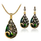 Jewelry Vintage Peacock Jewelry Set Gem Pendant Necklace Earrings For Women