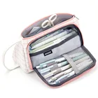 High School High Capacity Square Pure Color Canvas Stationery Pen Bag Pencil Case For School