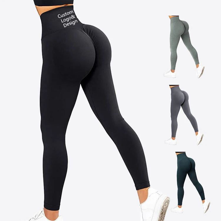 Custom Logo Print Women Workout Clothes Comfortable Butt Scrunch Yoga Leggings Breathable Seamless Gym Pants S-XL