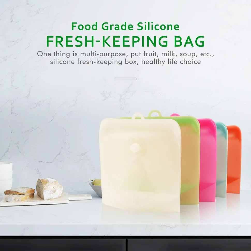 Reusable Modern Silicone Food Storage Bags Set 500ml/1000ml/1500ml Zip Lock for Fridge Freezer Tea & Breast Milk supplier