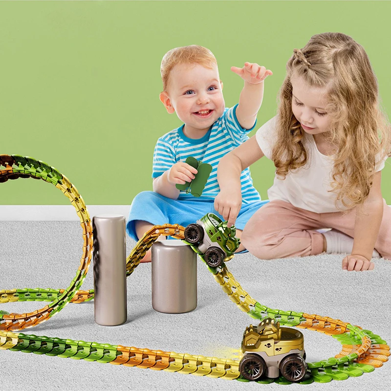 2023 Newest toys DIY changeable assembling flexible slot racing tracks rail car set with electric LED light for kids