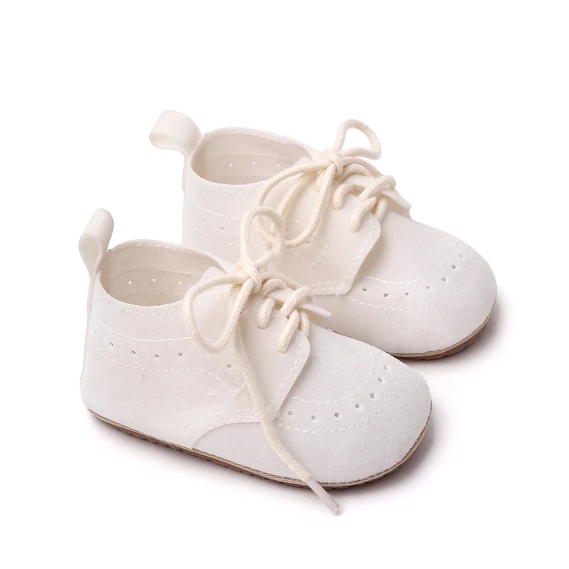 British Style Solid Color Sanded Leather Baby Non-slip Bow Front Lace-up Toddler Shoes manufacture