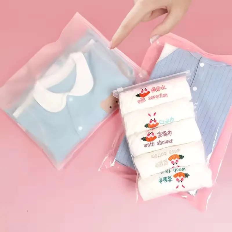PE Printed Transparent Frosted Zipper Plastic Socks Self-Sealing Packaging Bag for Clothing and Underwear