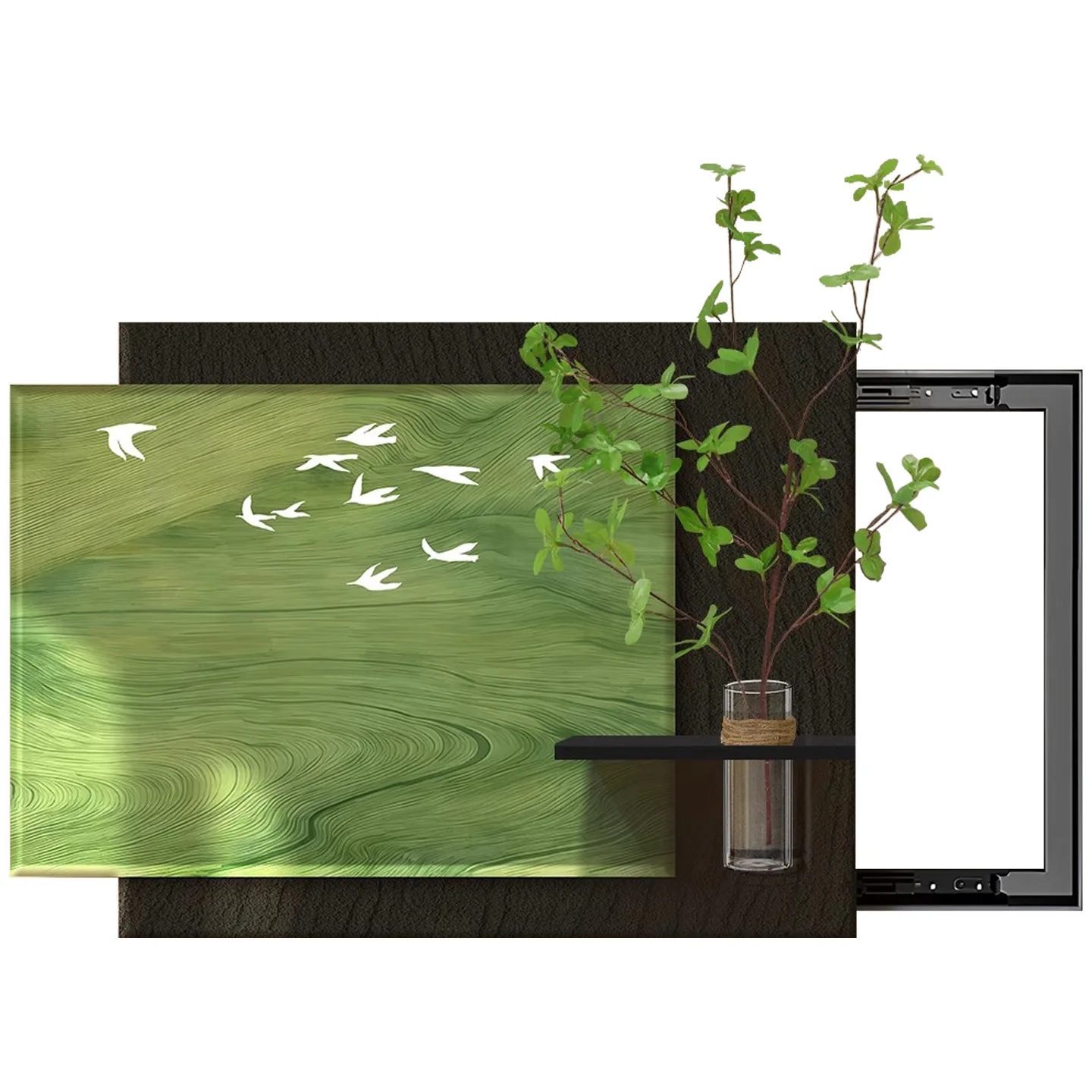 Green White Butterfly Wall Art Canvas Print Textured Wood Effect 3D Plant Shelf Minimalist Nature Home Decor Living Room
