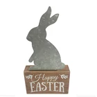 Wood Wooden Block Base Printed With Cut Out Bunny