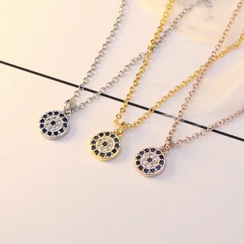 Fashion Custom 925 Sterling Silver Link Chain Jewelry Women 14K Gold Diamond Evil Eye Pendant Necklace